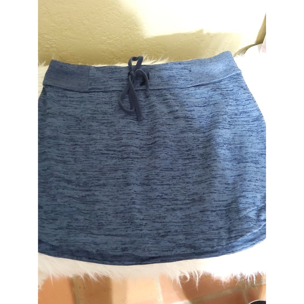 Athleta Blue Space Dye Knit Mini Skirt Size M Activewear Skort Back Zip Pocket